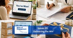 US Sweepstakes Rules of Engagement newsletter cover for Issue 20: Delivering the Win, featuring the winner journey from notification and verification through prize fulfillment and delivery.