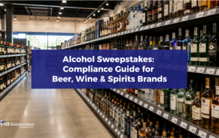Alcohol sweepstakes compliance guide for beer, wine and spirits brands, featuring alcohol products in a retail liquor store