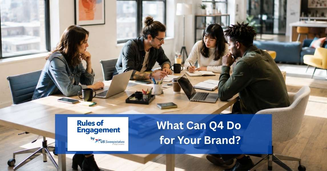 Marketing team discussing Q4 opportunities for brands, featured in the US Sweepstakes Rules of Engagement newsletter